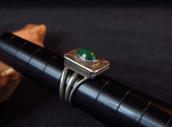 Antique Navajo Silver Pill Box Ring w/Green Turquoise c.1930