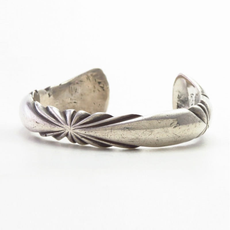Vtg Navajo Burst Filed Half-Round Silver Wire Cuff c.1950～