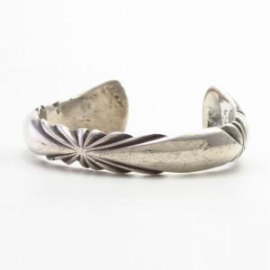 Vtg Navajo Burst Filed Half-Round Silver Wire Cuff c.1950～