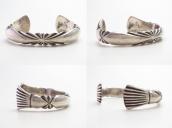 Vtg Navajo Burst Filed Half-Round Silver Wire Cuff c.1950～