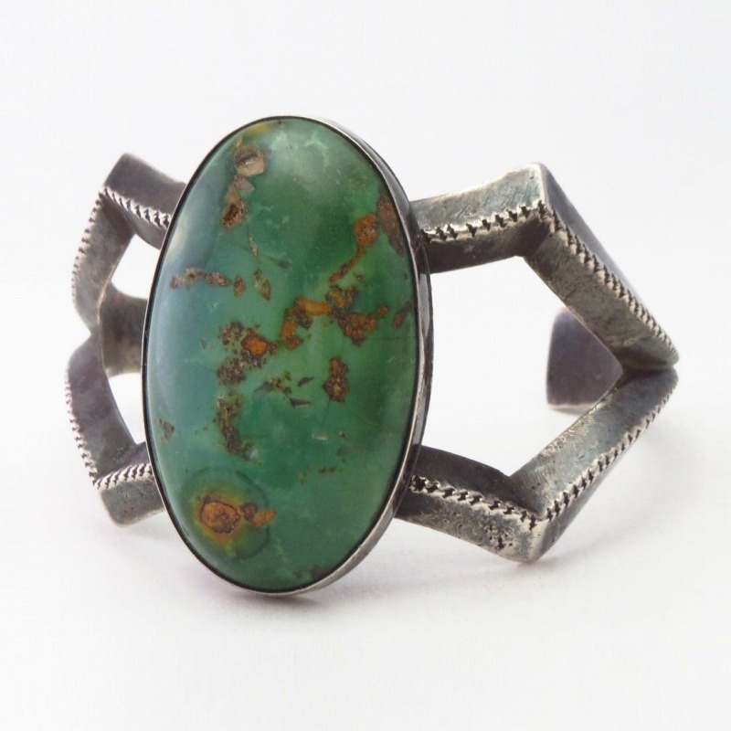 【GARDEN OF THE GODS】Atq Casted CoinSilver Cuff w/TQ  c.1930