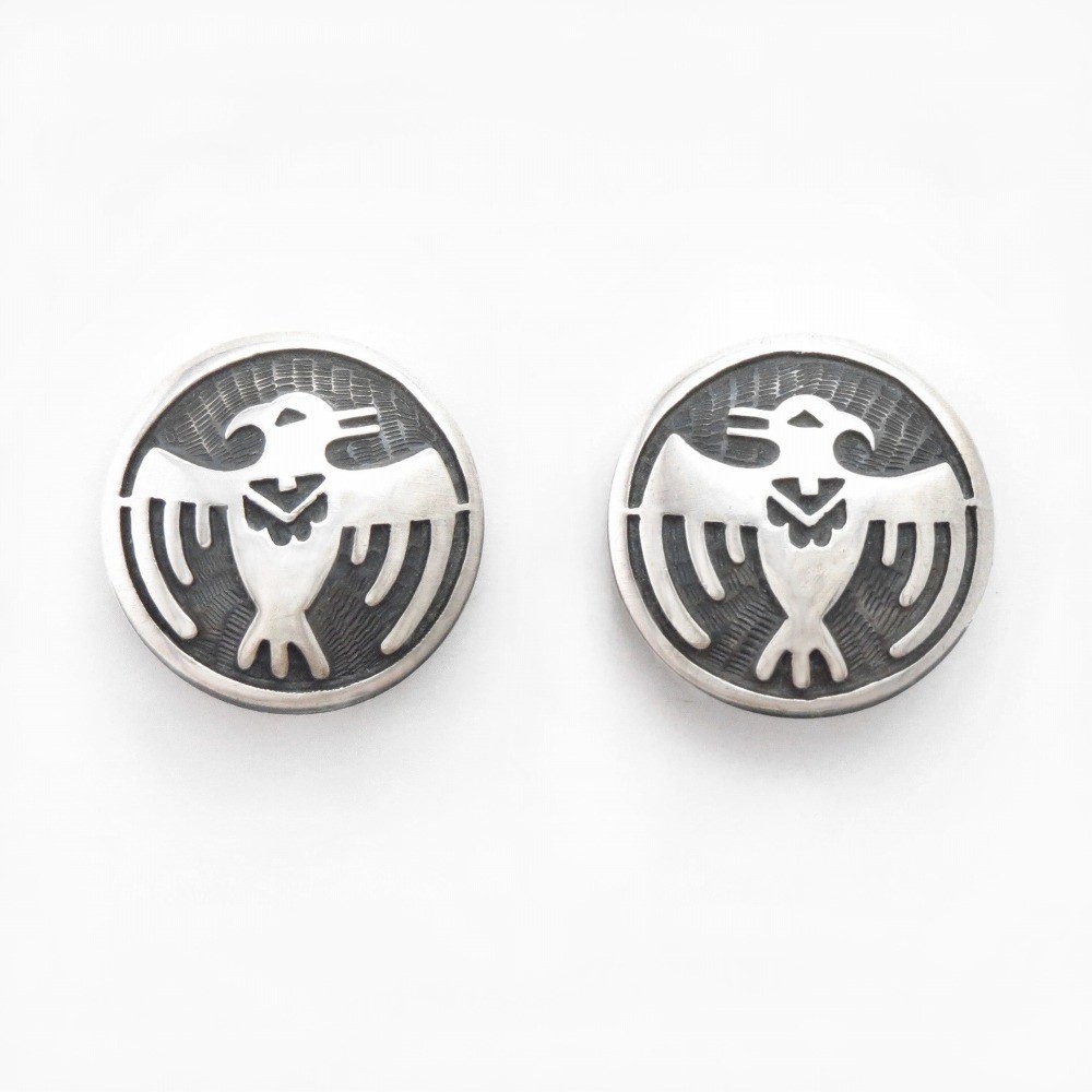 【Hopi Crafts】Vtg Thunderbird Overlay Clipon Earrings c.1960～