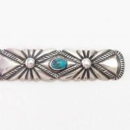 Antique Navajo Chiseled Ingot Silver Pin w/Turquoise  c.1940