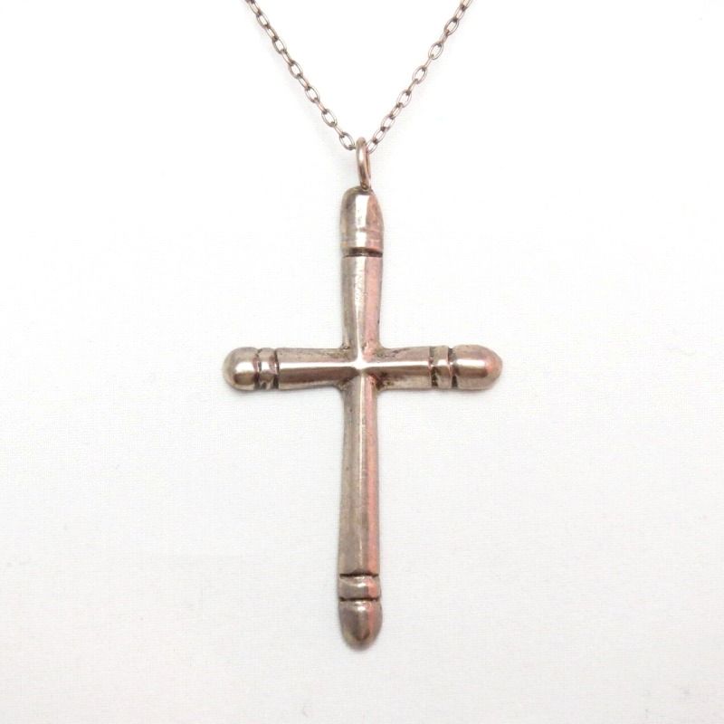 Vintage Cast Silver Filed Cross Fob Necklace  c.1970～