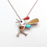 Vintage Zuni Inlay Small Roadrunner Pin & Necklace