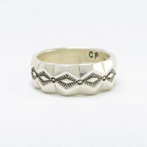 【Clendon Pete】 Navajo Diamond Stamped Chiseled Ring JP23