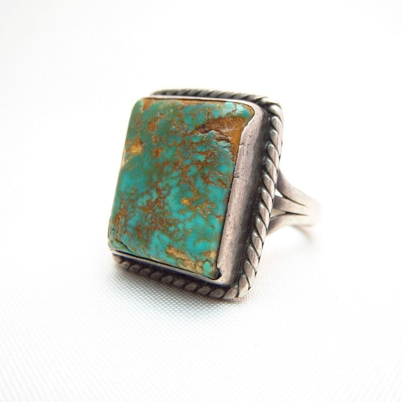 Vintage Split Shank Ring w/Square Green Turquoise  c.1945～