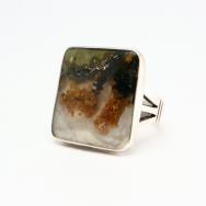 【Mark Chee】 Navajo Vintage Men's Ring w/Moss Agate  c.1960