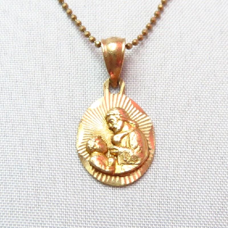 Vintage 14K Gold Jesus Medallion Fob Necklace