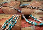 Vintage Shell & Turquoise Beads 2 Strand Heishi Necklace