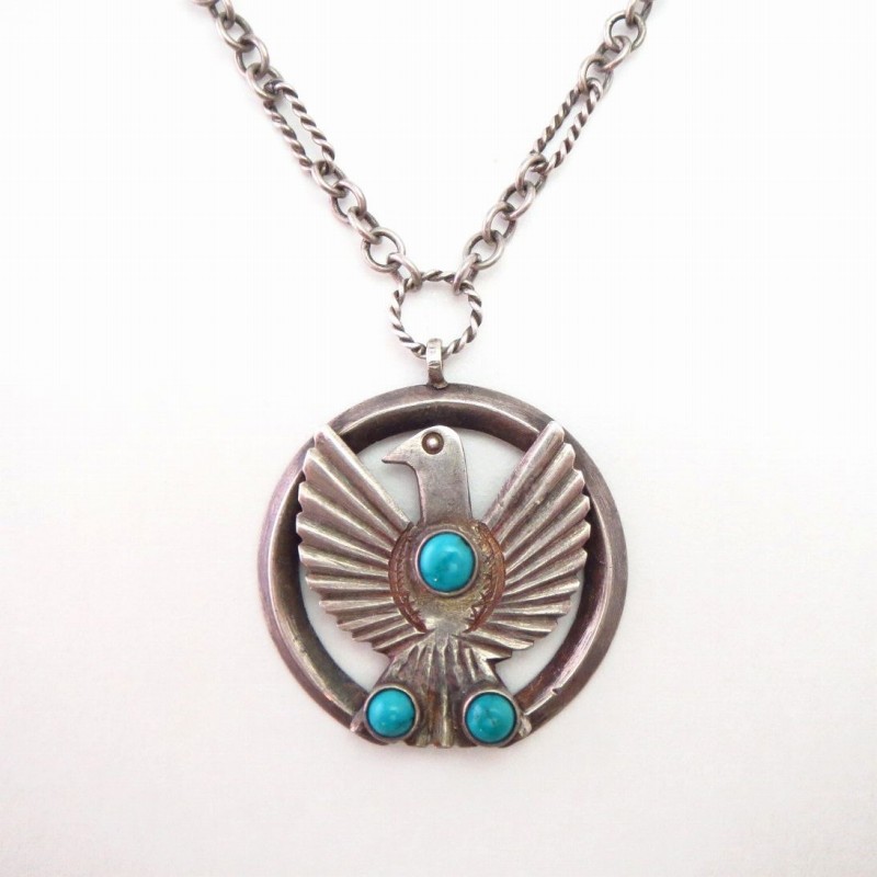 Atq Navajo Thunderbird Applique Naja Necklace w/TQ  c.1930～