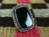 【GARDEN OF THE GODS】 Atq Silver Ring w/Green Jasper  c.1940