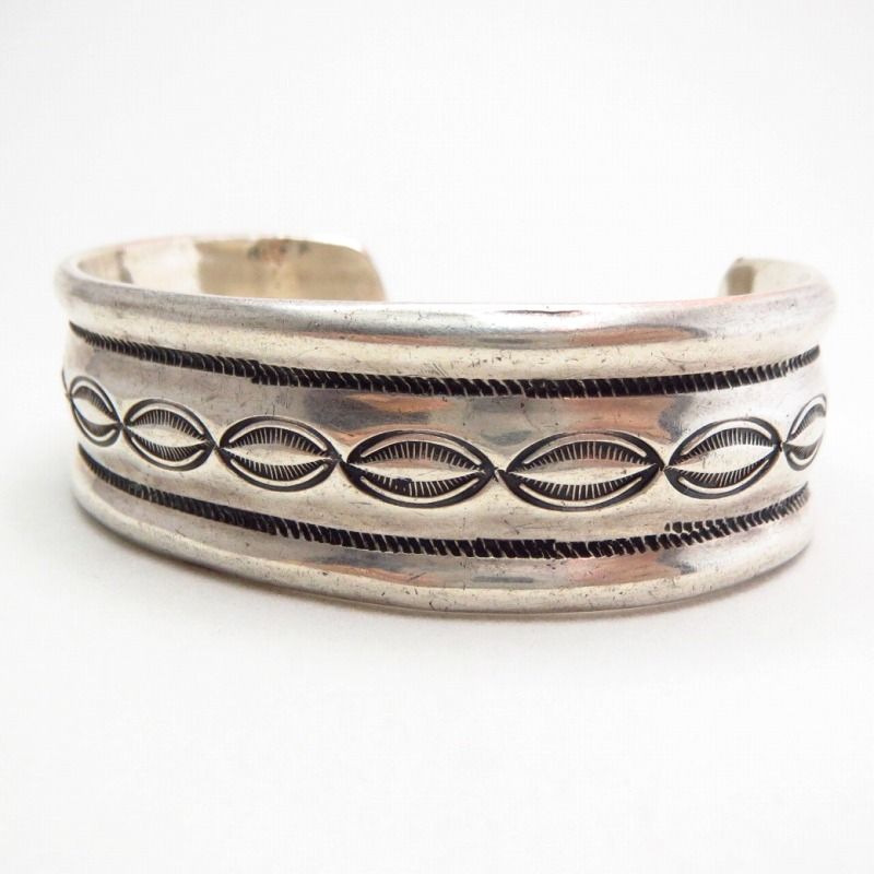 Vintage Stamped & Chiseled Ingot Silver Cuff Bracelet c.1940