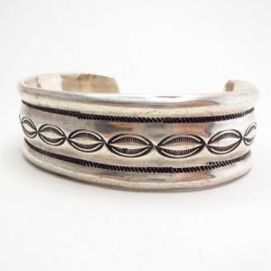 Vintage Stamped & Chiseled Ingot Silver Cuff Bracelet c.1940