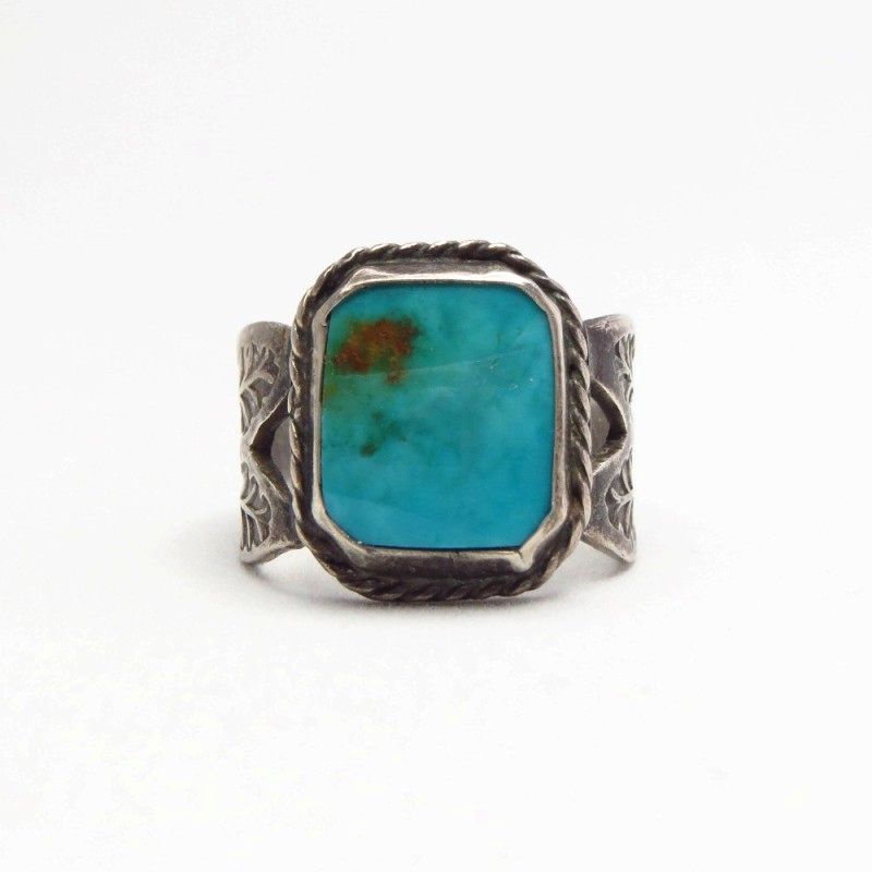 Antique Stamped Silver Shank Ring w/Square BlueGem TQ c.1940