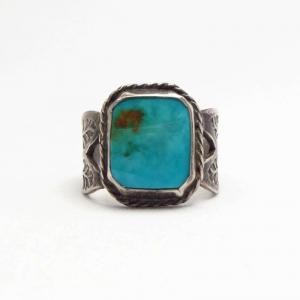 Antique Stamped Silver Shank Ring w/Square BlueGem TQ c.1940