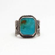 Antique Stamped Silver Shank Ring w/Square BlueGem TQ c.1940