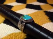 Antique Stamped Silver Shank Ring w/Square BlueGem TQ c.1940