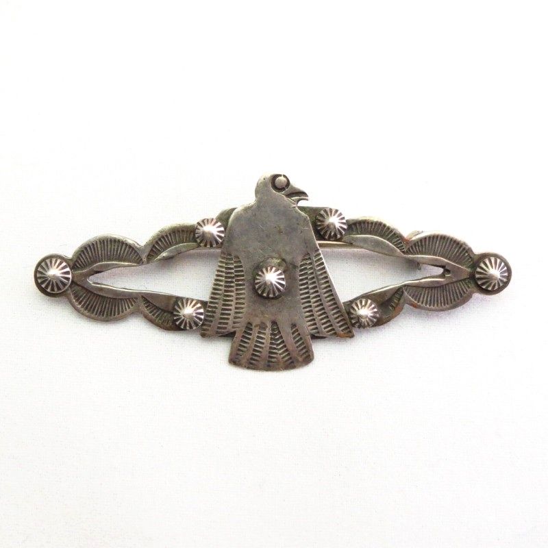 Antique Stamped Silver Thunderbird Applique Pin  c.1925～