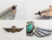 Antique Stamped Thunderbird Shape Silver Pin w/TQ  c.1935～