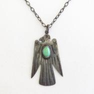 Antique 卍 Stamped Thunderbird Shape Fob Necklace w/TQ c.1930