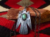 Antique 卍 Stamped Thunderbird Shape Fob Necklace w/TQ c.1930