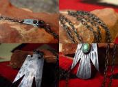 Antique 卍 Stamped Thunderbird Shape Fob Necklace w/TQ c.1930