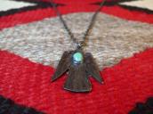 Antique 卍 Stamped Thunderbird Shape Fob Necklace w/TQ c.1930