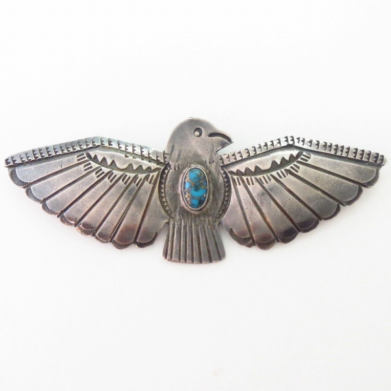 Atq Navajo Thunderbird Shaped Pin w/Gem Lone Mt. TQ  c.1935～