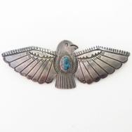 Atq Navajo Thunderbird Shaped Pin w/Gem Lone Mt. TQ  c.1935～