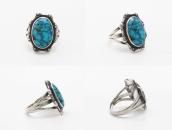 Atq Navajo SplitShank Silver Ring w/Godber Turquoise c.1940～