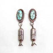 Vintage Squash Blossom Silver Pierced Earrings w/TQ  c.1960～