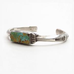 Atq Navajo "FlatTop" Chiseled IngotSilver w/Turquoise c.1920