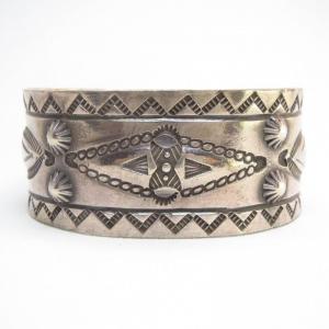 Antique 卍 Stamped & Repoused Wide Cuff Bracelet  c.1930