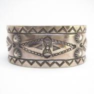Antique 卍 Stamped & Repoused Wide Cuff Bracelet  c.1930