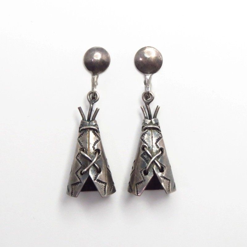 Vintage Stamped Silver Tipi Shape Screw-back Earring  c.1950