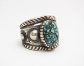 Chris Billie Tufa Cast Stamped Silver Ring w/Turquoise JP25