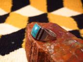Vintage Navajo Square Turquoise Inlay Silver Ring  c.1950～