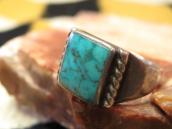 Vintage Navajo Square Turquoise Inlay Silver Ring  c.1950～