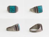 Vintage Navajo Square Turquoise Inlay Silver Ring  c.1950～