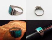 Vintage Navajo Square Turquoise Inlay Silver Ring  c.1950～