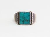 Vintage Navajo Square Turquoise Inlay Silver Ring  c.1950～