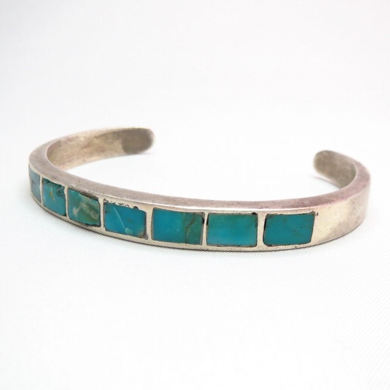 Vintage Zuni Turquoise Inlay Silver Cuff  c.1960～
