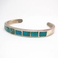 Vintage Zuni Turquoise Inlay Silver Cuff  c.1960～