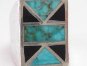 Vintage Zuni Turquoise & Onyx Inlay Seal Ring  c.1960～