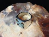 Vintage Zuni Turquoise & Onyx Inlay Seal Ring  c.1960～