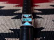 Vintage Zuni Turquoise & Onyx Inlay Seal Ring  c.1960～