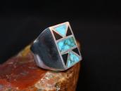 Vintage Zuni Turquoise & Onyx Inlay Seal Ring  c.1960～
