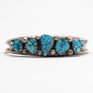 Vintage Gem Grade #8 Turquoise Row Cuff Bracelet  c.1960