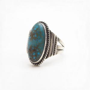 Vtg Navajo Ring w/Replaced Gem Calico Lake Turquoise c.1955～